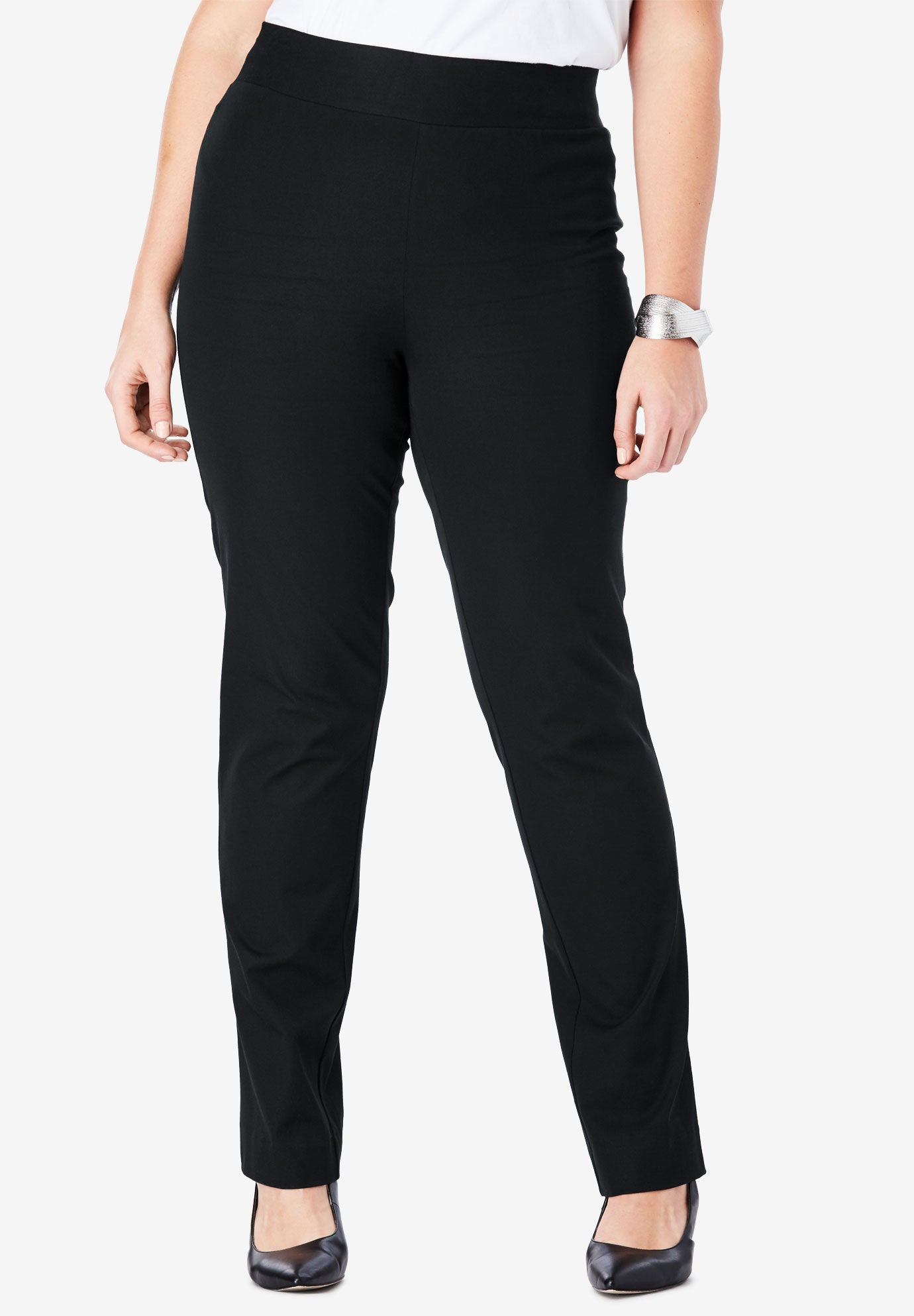 Tummy Control Twill Straight-Leg Pant, BLACK, hi-res image number 0