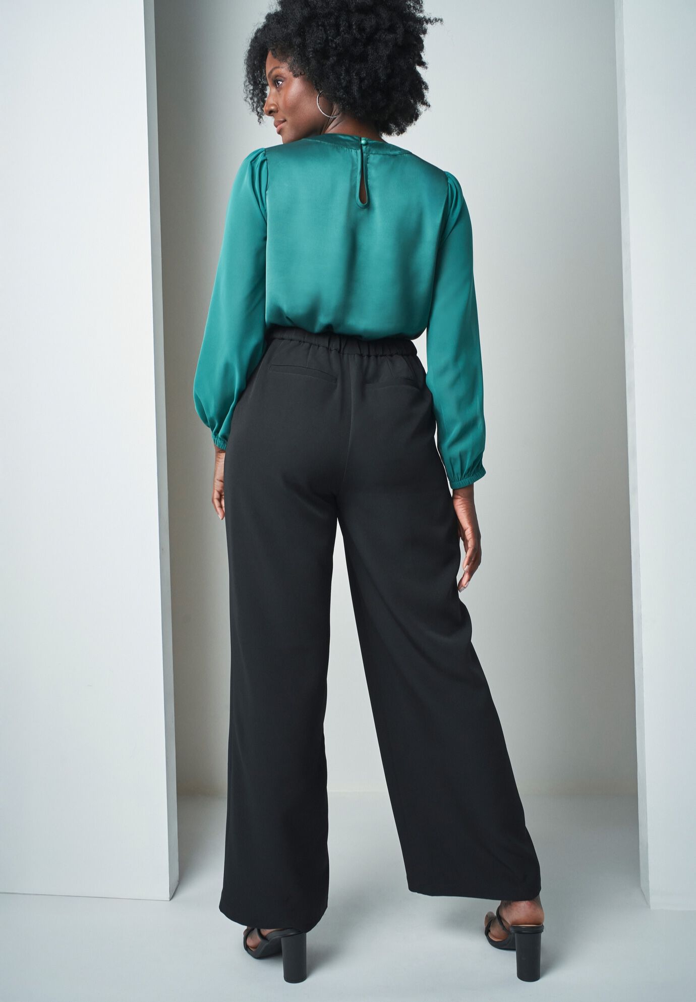 Georgette Keyhole Blouse, EMERALD GREEN, on-hover image number 1