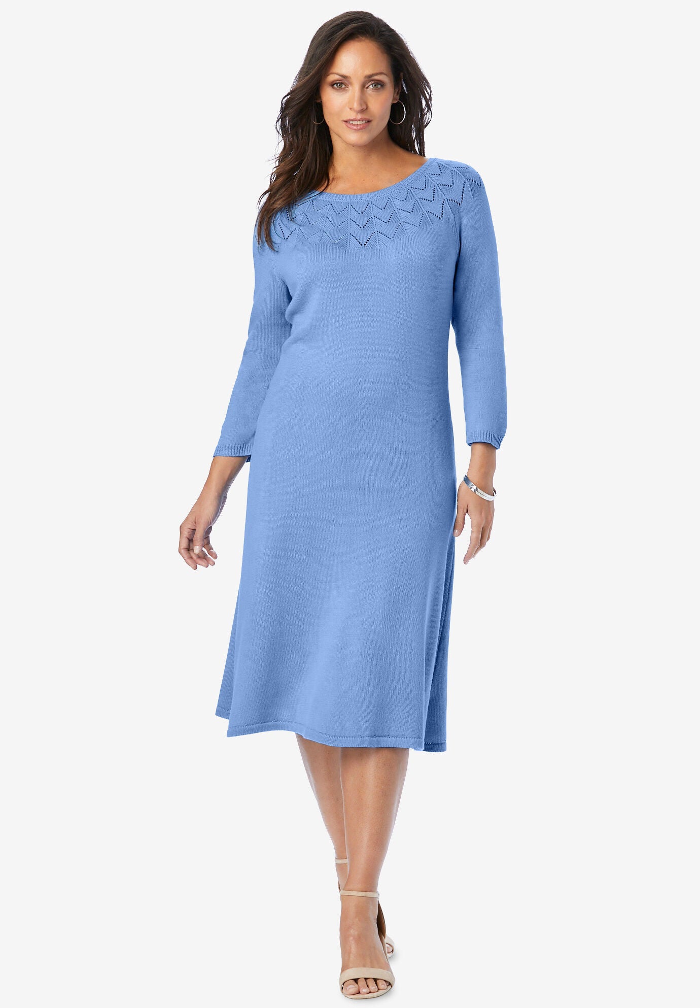 Pointelle Sweater Dress, FRENCH BLUE, hi-res image number 0