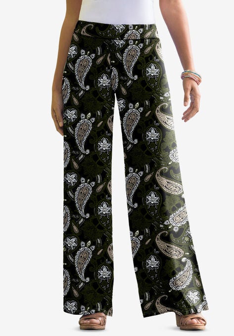 Everyday Knit Palazzo Pant, BLACK FLAT PAISLEY, hi-res image number null