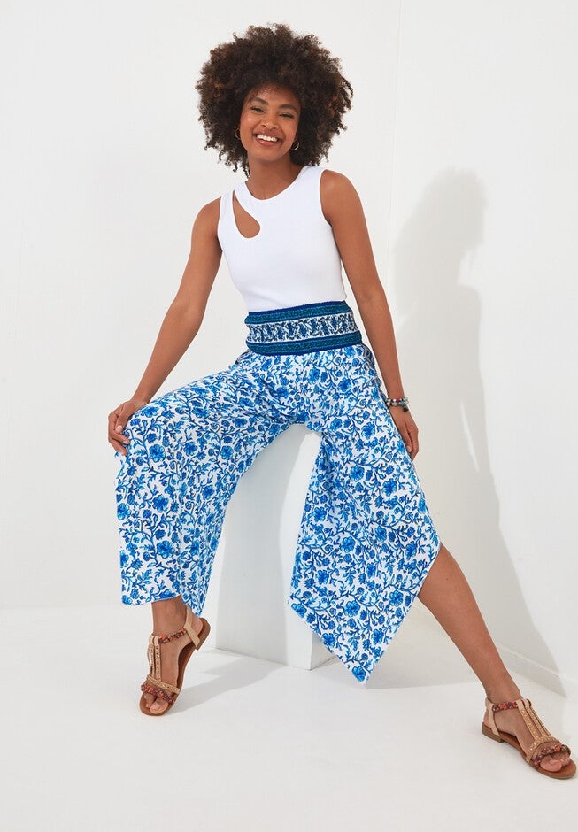 Flowy Crop Beach Pant, BLUE FLORAL, alternate image number null