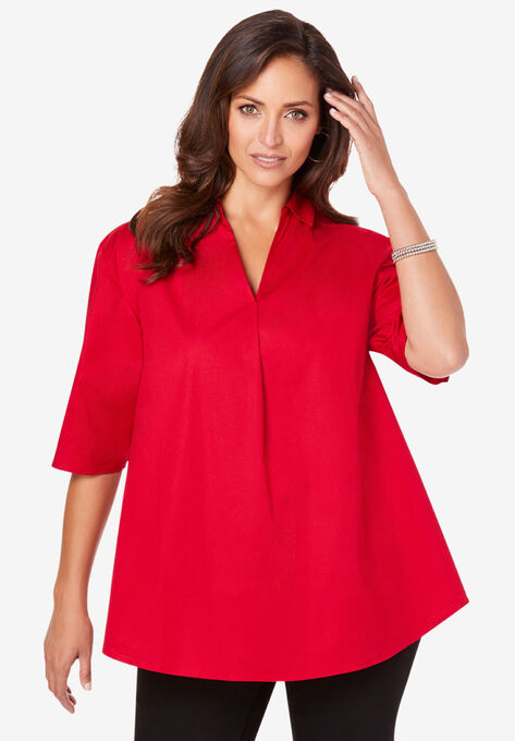 A-Line Poplin Shirt, CLASSIC RED, hi-res image number null