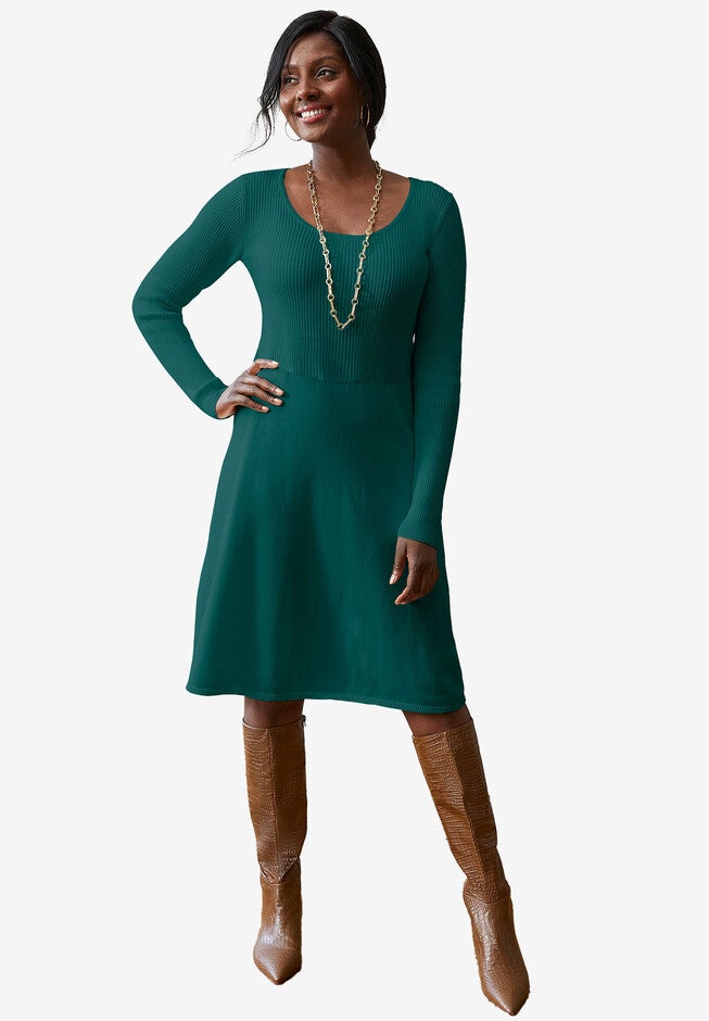 Cotton Ribbed Sweater Dress, EMERALD GREEN, hi-res image number null