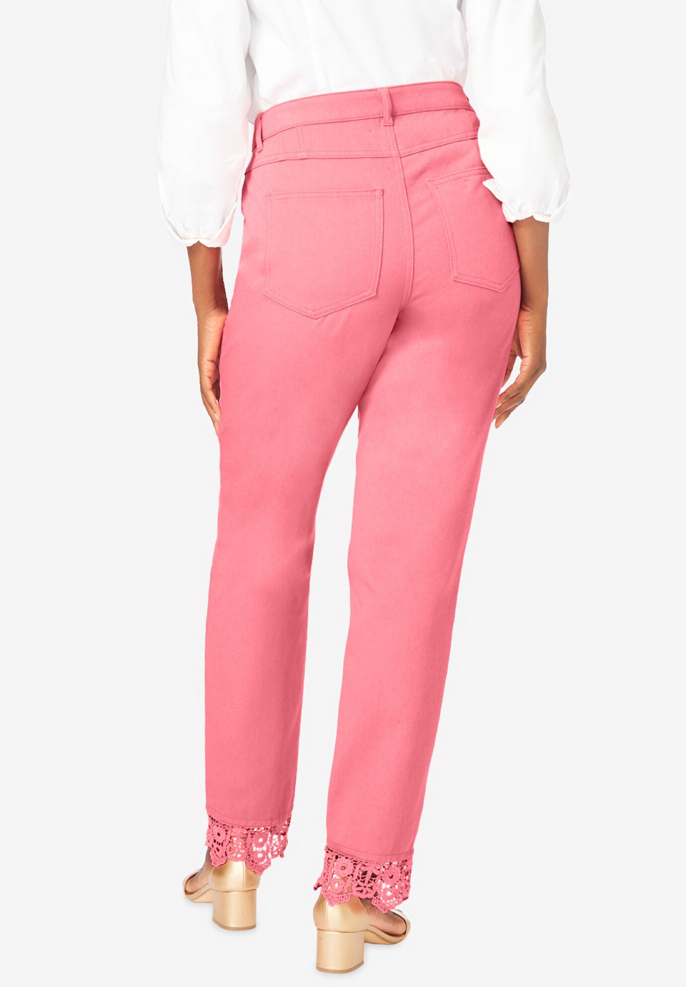 Lace Trim Classic Denim Jean, WHITE, on-hover image number 1