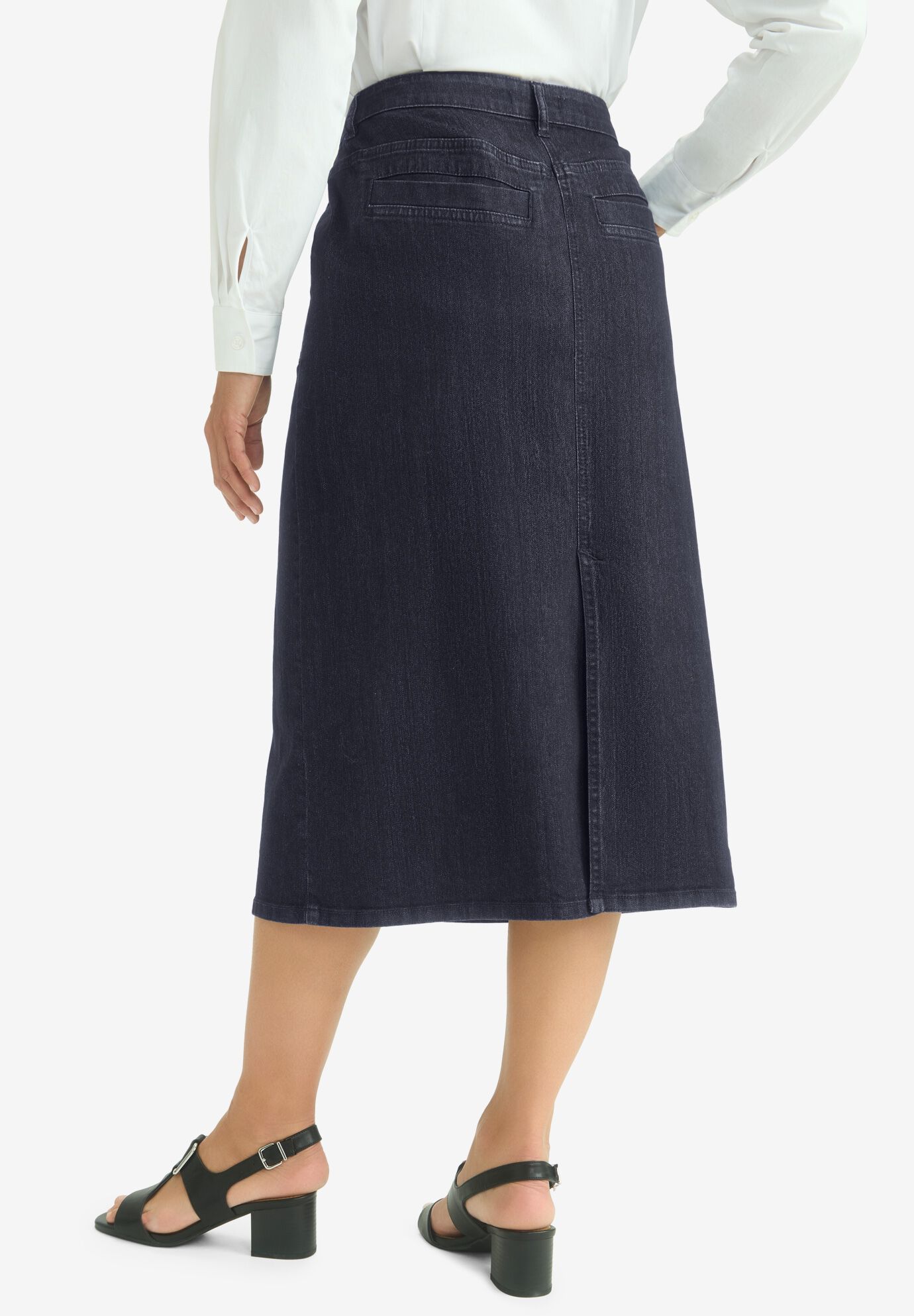 True Fit Button-Front Midi Skirt, INDIGO, on-hover image number 1