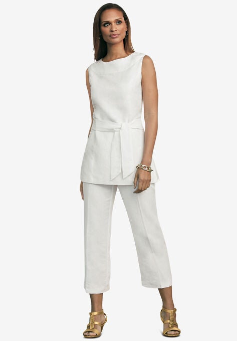 Linen Blend Capri Set, WHITE, hi-res image number null