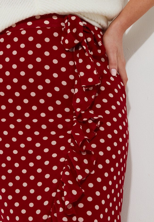 Ruffle Hem Wrap Skirt, RETRO DOT, alternate image number null