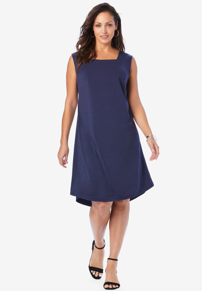 Square Neck Knit Dress, NAVY, hi-res image number 0
