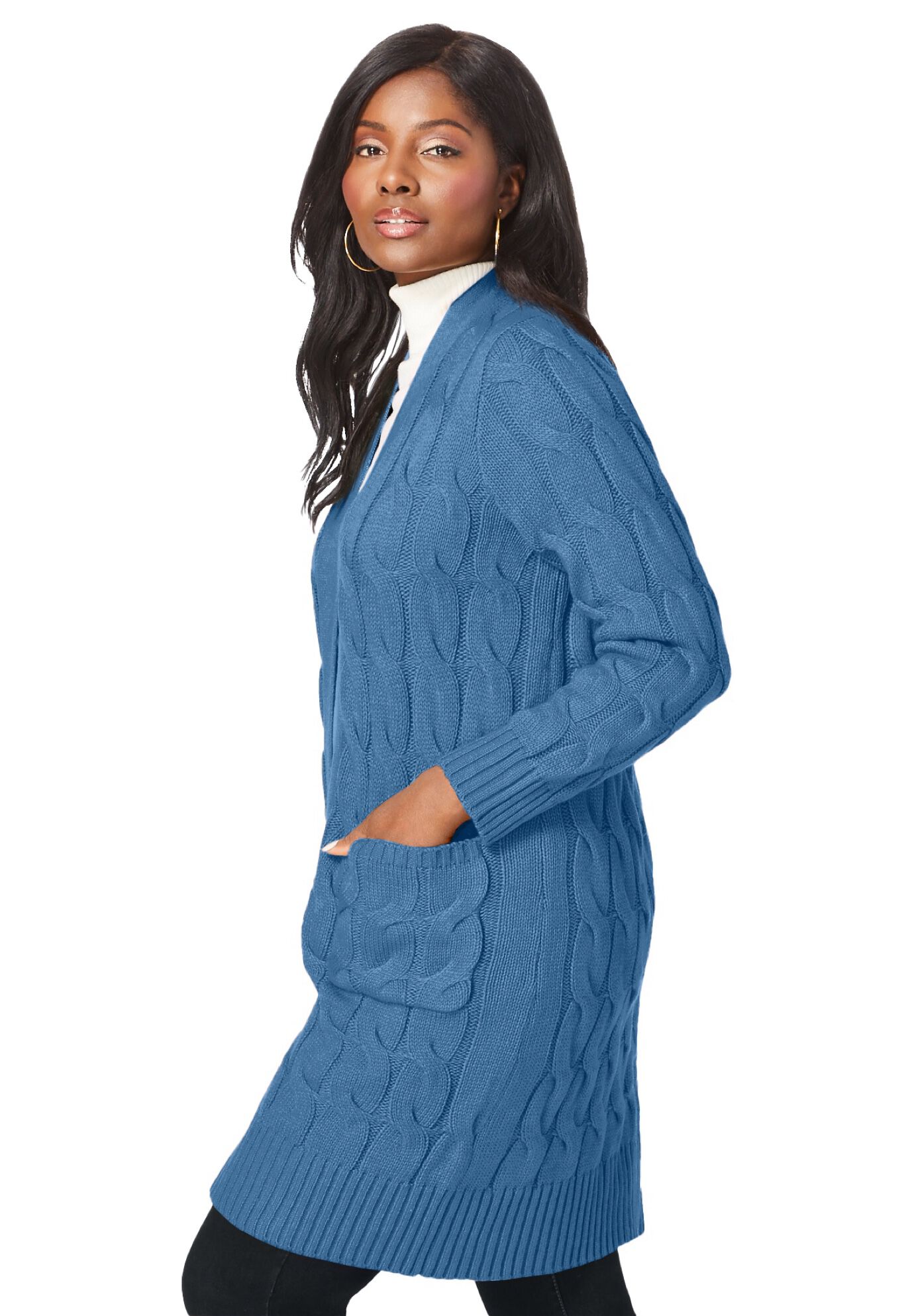 Cable Duster Sweater, DUSTY INDIGO, alternate image number 2