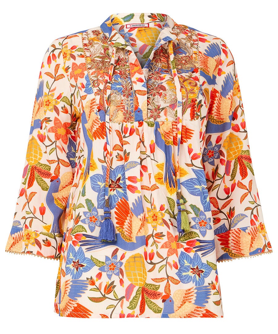 Boho Embroidered Blouse, PEACH ABSTRACT FLORAL, alternate image number 2