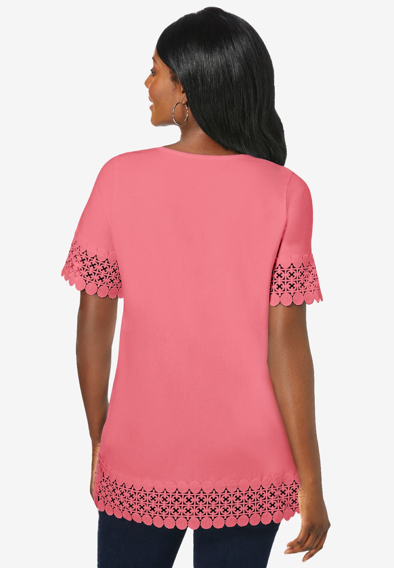 Stretch Cotton Crochet Trim Tunic, WHITE, on-hover image number 1