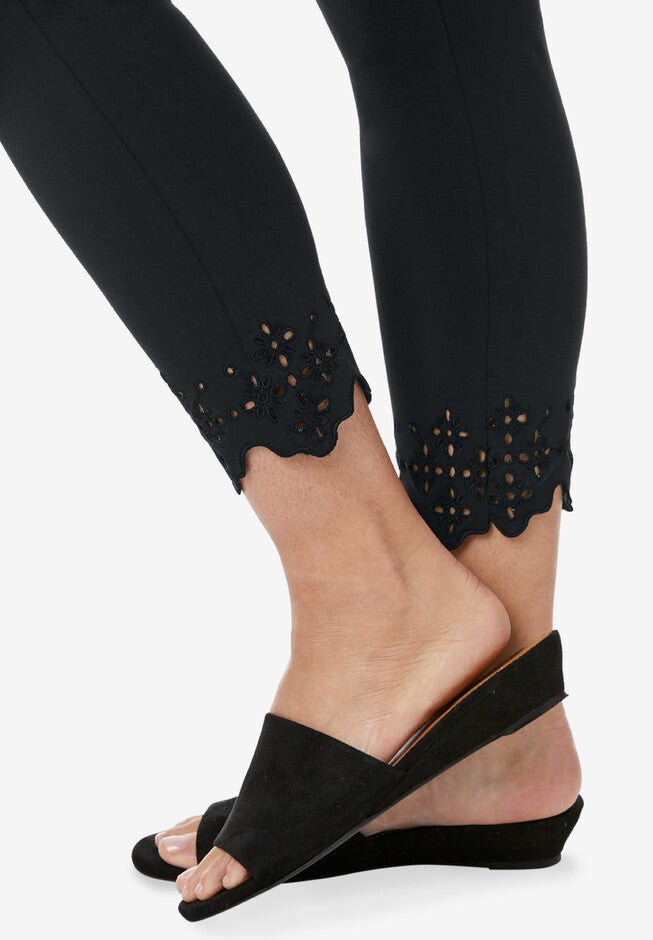 Stretch Cotton Eyelet Capri Legging, , alternate image number null
