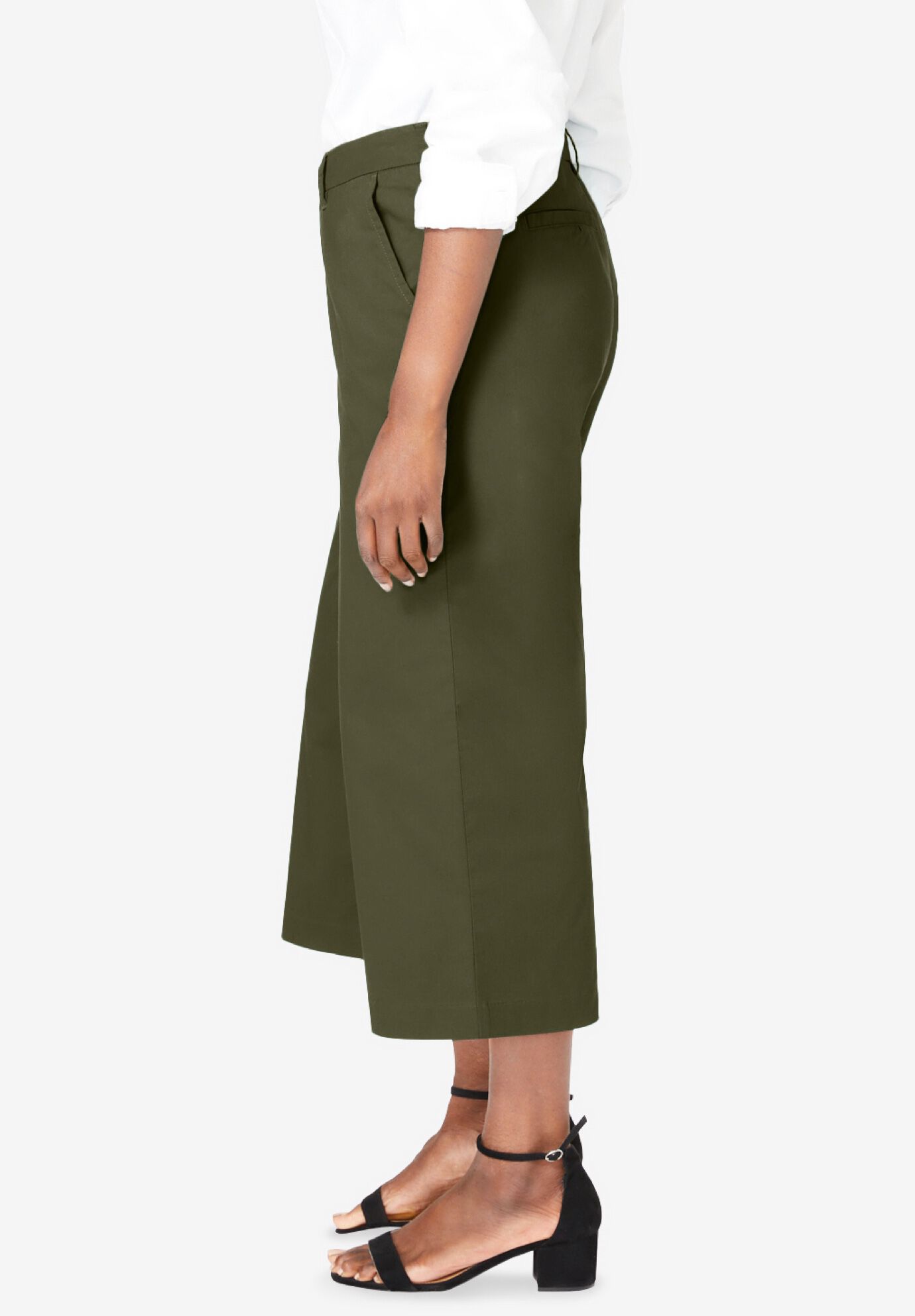 Stretch Cotton Chino Wide-Leg Crop, DARK OLIVE GREEN, alternate image number 2