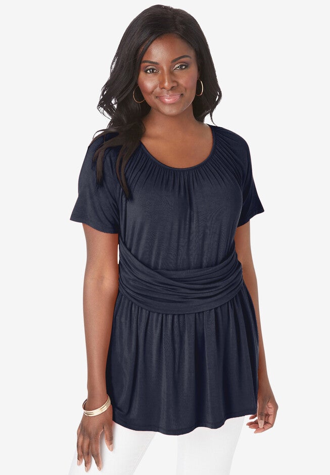 Scoop-neck Wrap Tunic, NAVY, hi-res image number null