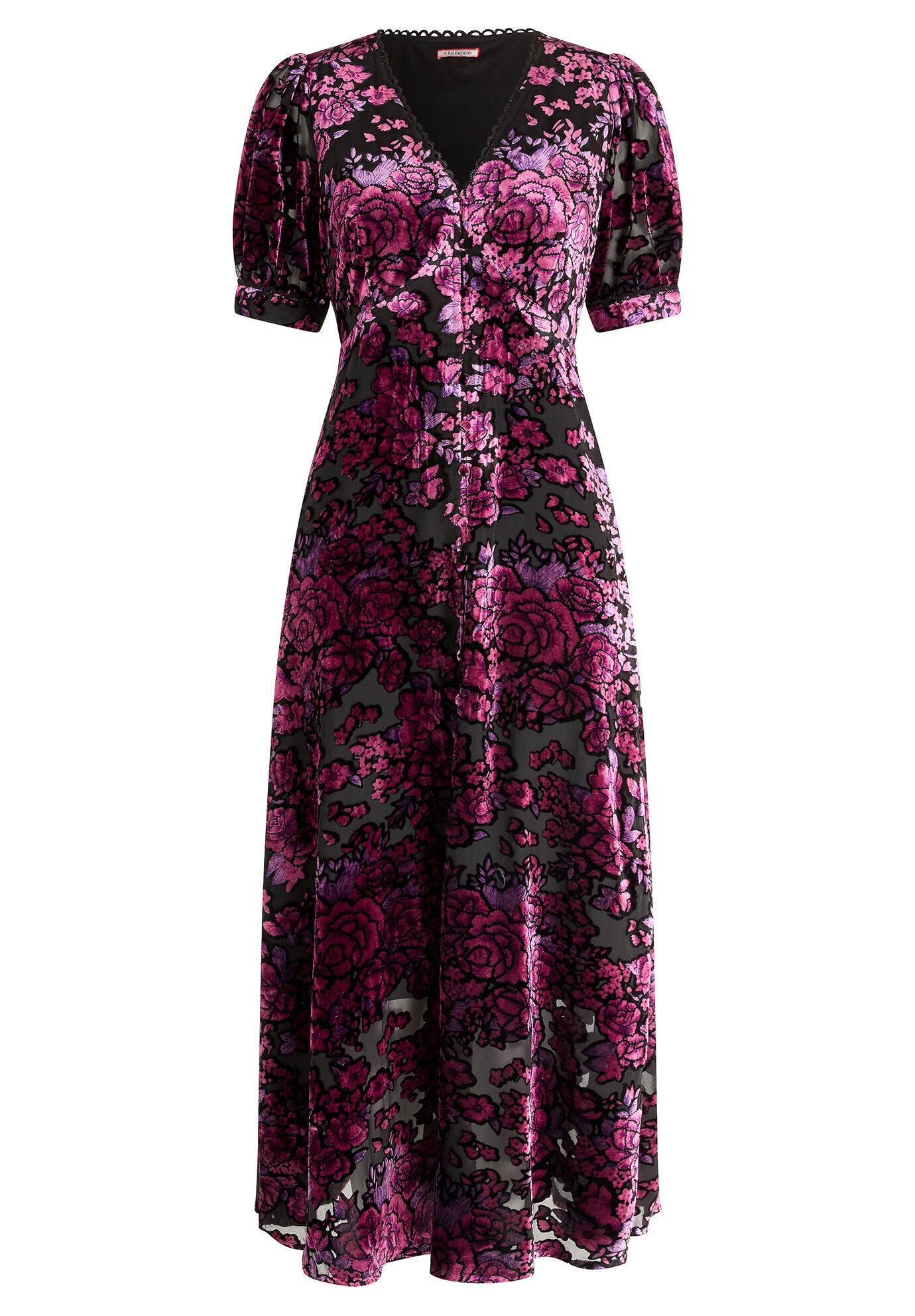 Burnout Velvet V-Neck Midi Dress, PURPLE BURNOUT BLOOM, alternate image number 4