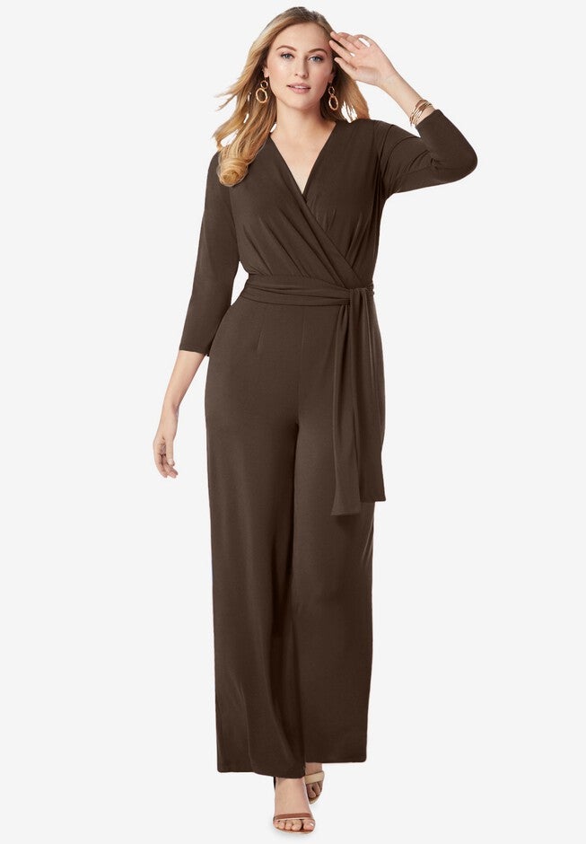 Wide Leg Knit Jumpsuit, CHOCOLATE, hi-res image number null