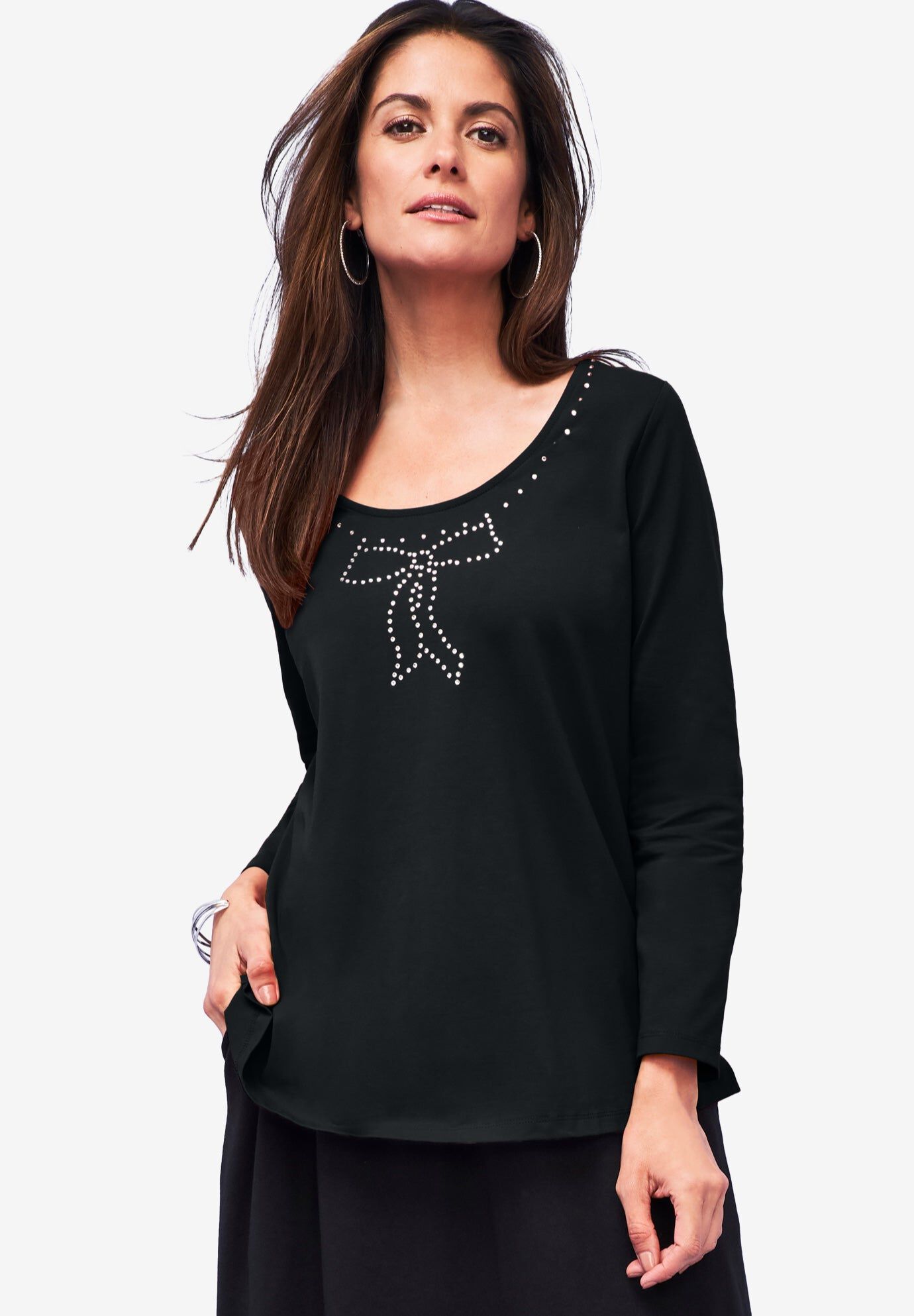 Sparkle Bow Tee, BLACK, hi-res image number 0