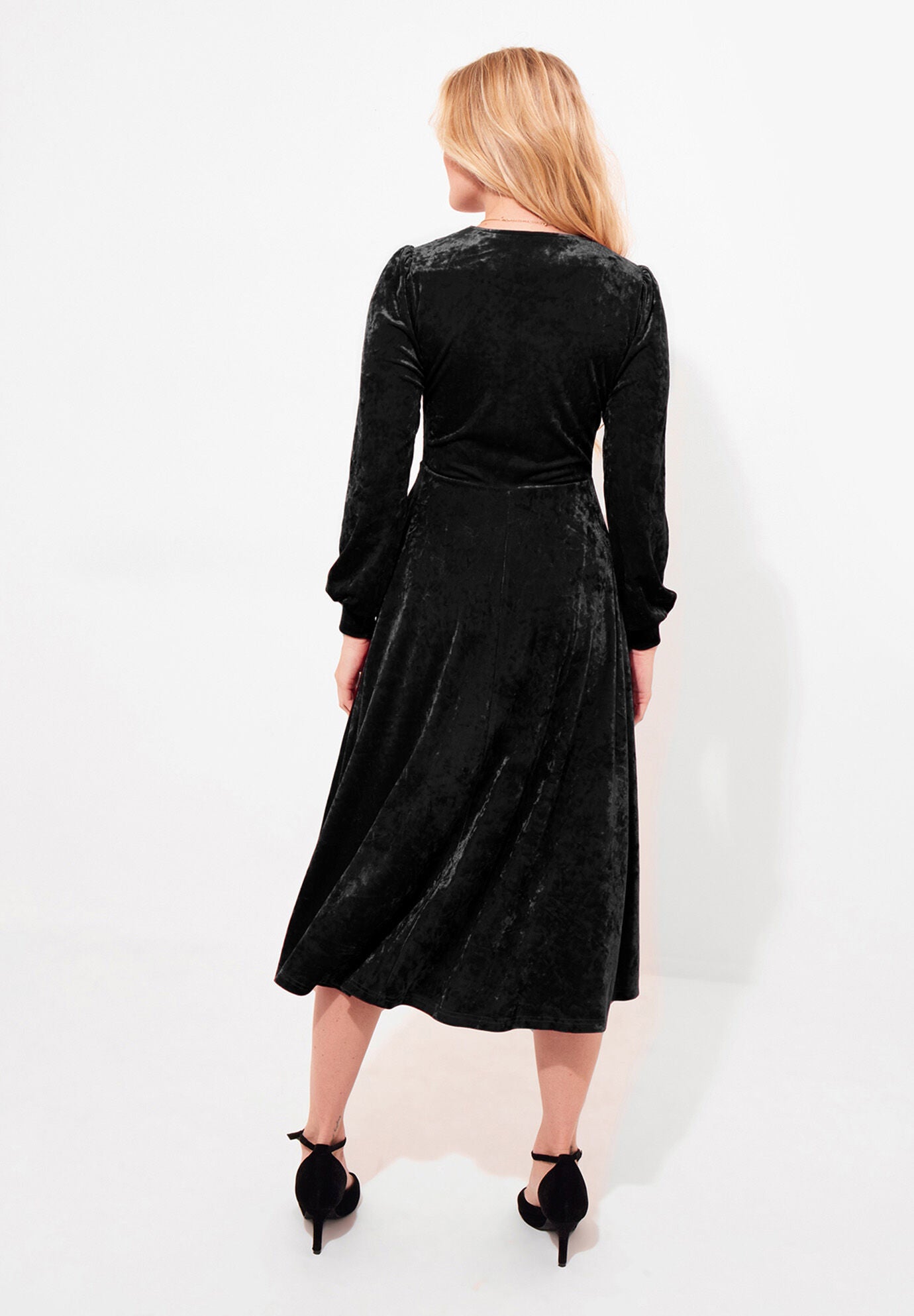 Crushed Velvet Midi Dress, BLACK, alternate image number 2