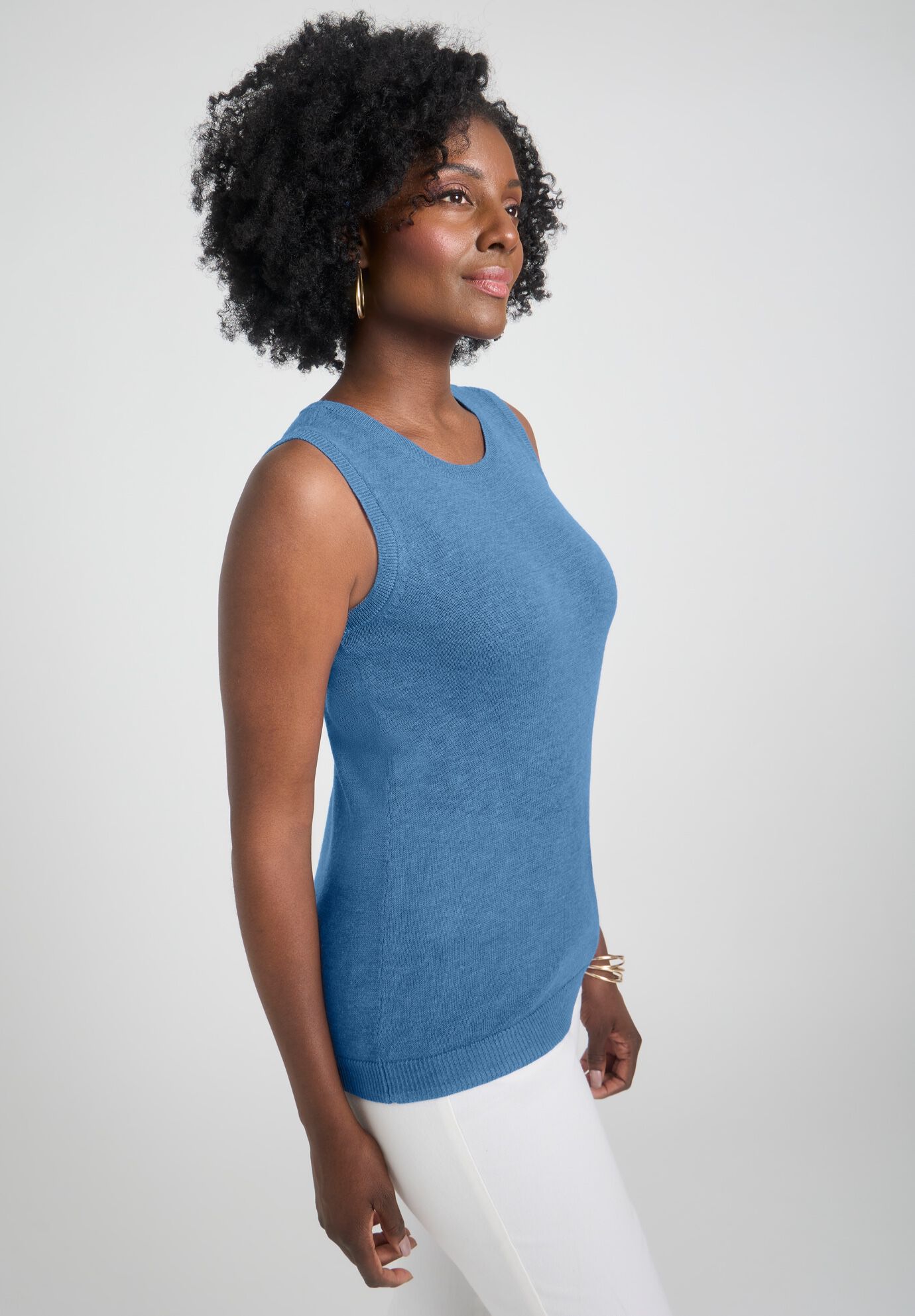 Sleeveless Cashmere Shell, DUSTY INDIGO, alternate image number 2