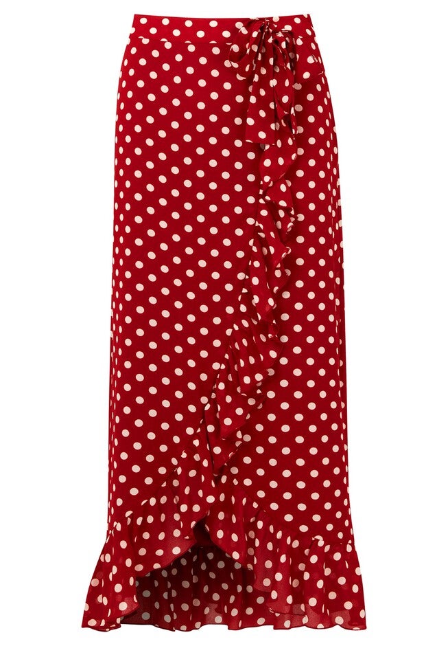 Ruffle Hem Wrap Skirt, RETRO DOT, alternate image number null