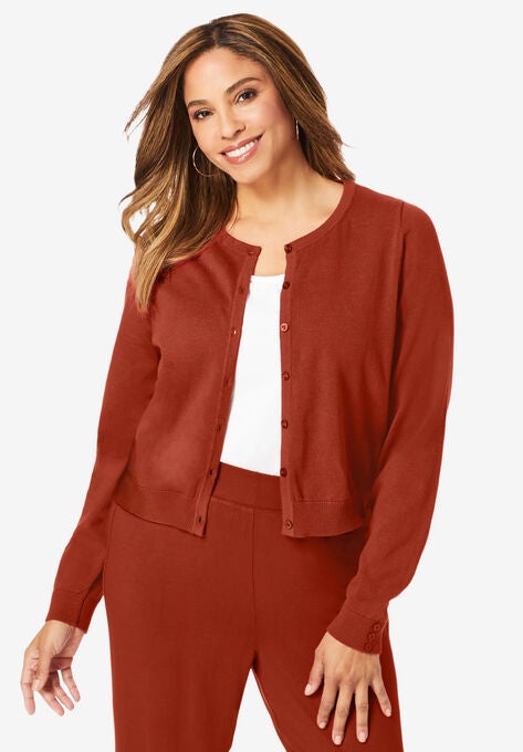 Jewelneck Cardigan, RED OCHRE, hi-res image number null