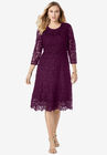 Lace Fit & Flare Dress, DARK BERRY, hi-res image number 0