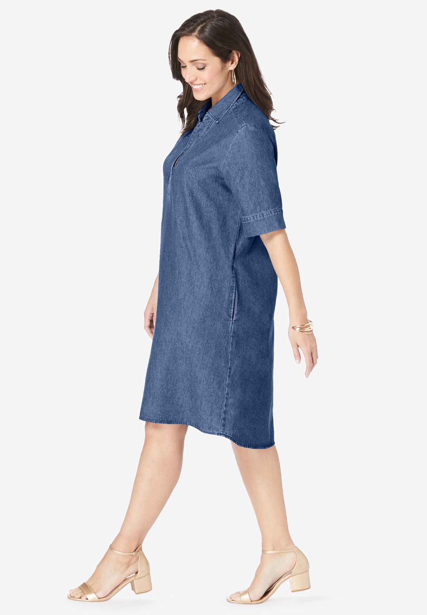Cuff Sleeve Denim Shirtdress, , alternate image number 2