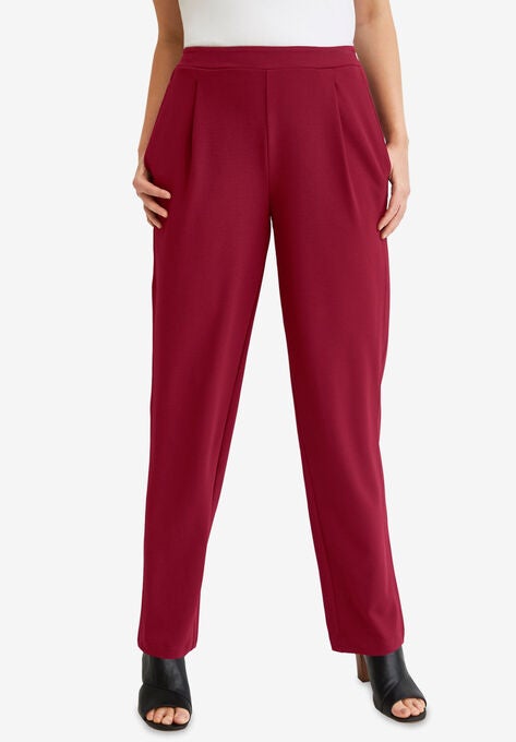 Knit Crepe Straight Leg Pants, RICH BURGUNDY, hi-res image number null