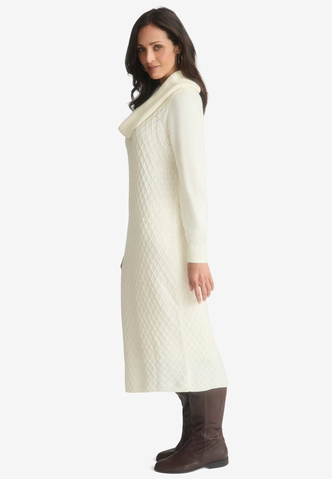 Textured Cowlneck Sweater Dress, , alternate image number null