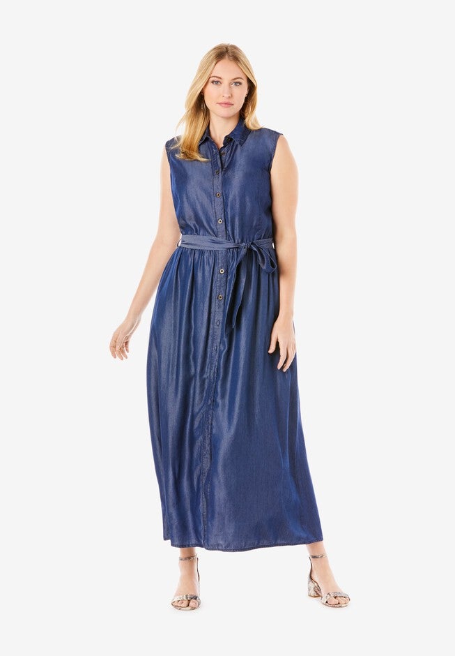Soft Denim Fit & Flare Maxi Dress, DARK INDIGO, hi-res image number null