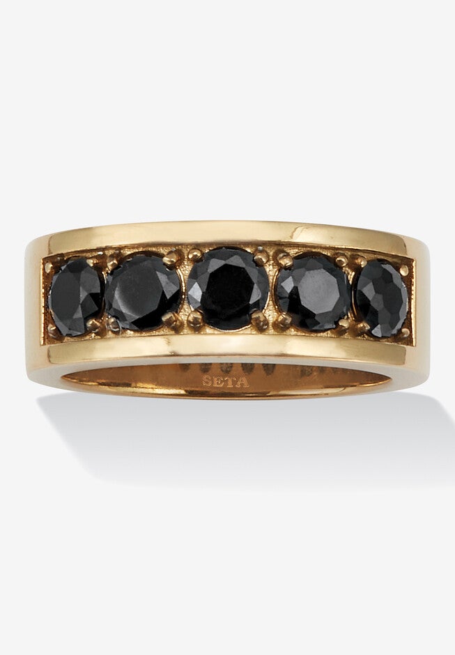 1.75 Tcw Men'S Round Black Cubic Zirconia Gold Ion-Plated Stainless Steel Ring, BLACK, hi-res image number null