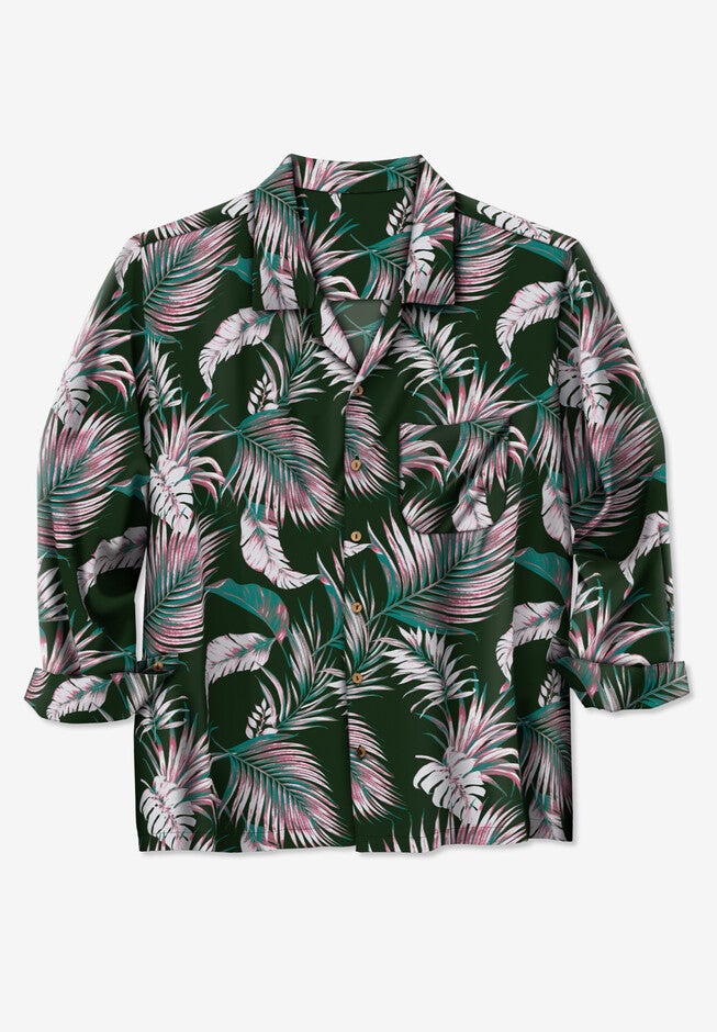 Printed Rayon long-sleeve shirt, OLIVE LEAF, hi-res image number null