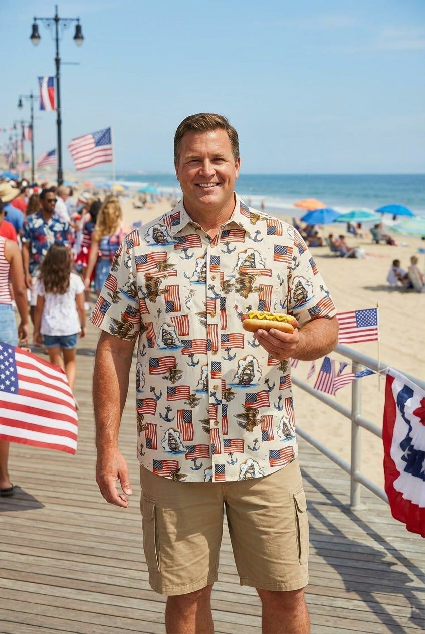 Short Sleeve American Sport Shirt, NAUTICAL FLAG, hi-res image number 0