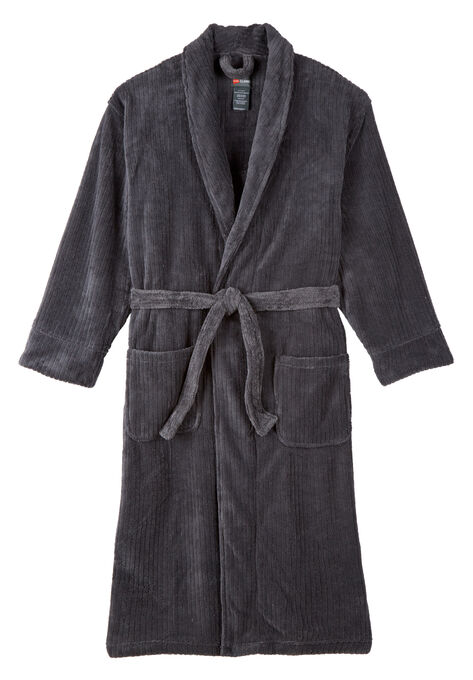 Hanes® Plush Fleece Robe, CHARCOAL, hi-res image number null