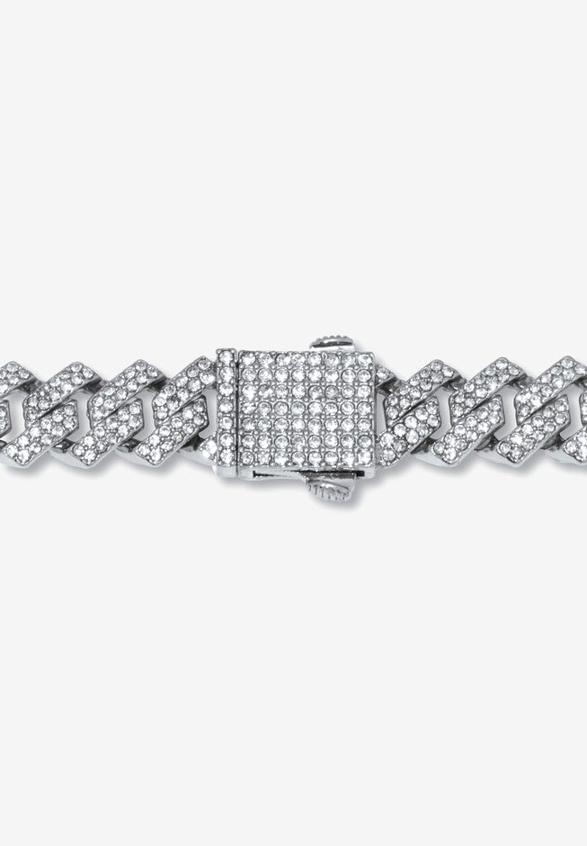 Round Crystal Silvertone Link Necklace 24-Inch, , on-hover image number null