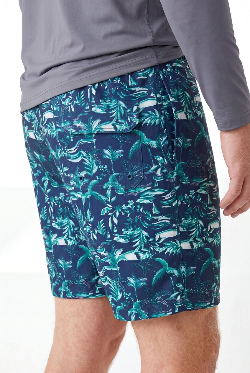 8 inches Swim Trunks with Super Stretch Liner, NAVY PALMS, alternate image number 6