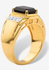 Men's 18K Yellow Gold-plated Genuine Diamond and Black Onyx Ring, , on-hover image number null