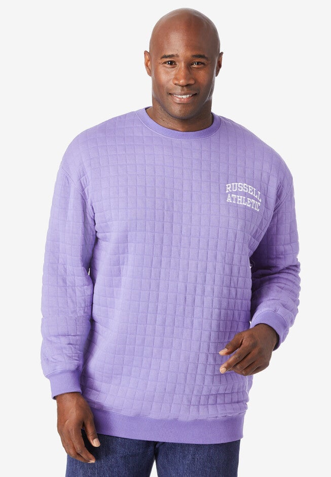 Quilted Crewneck Sweatshirt, WASHED PERIWINKLE, hi-res image number null