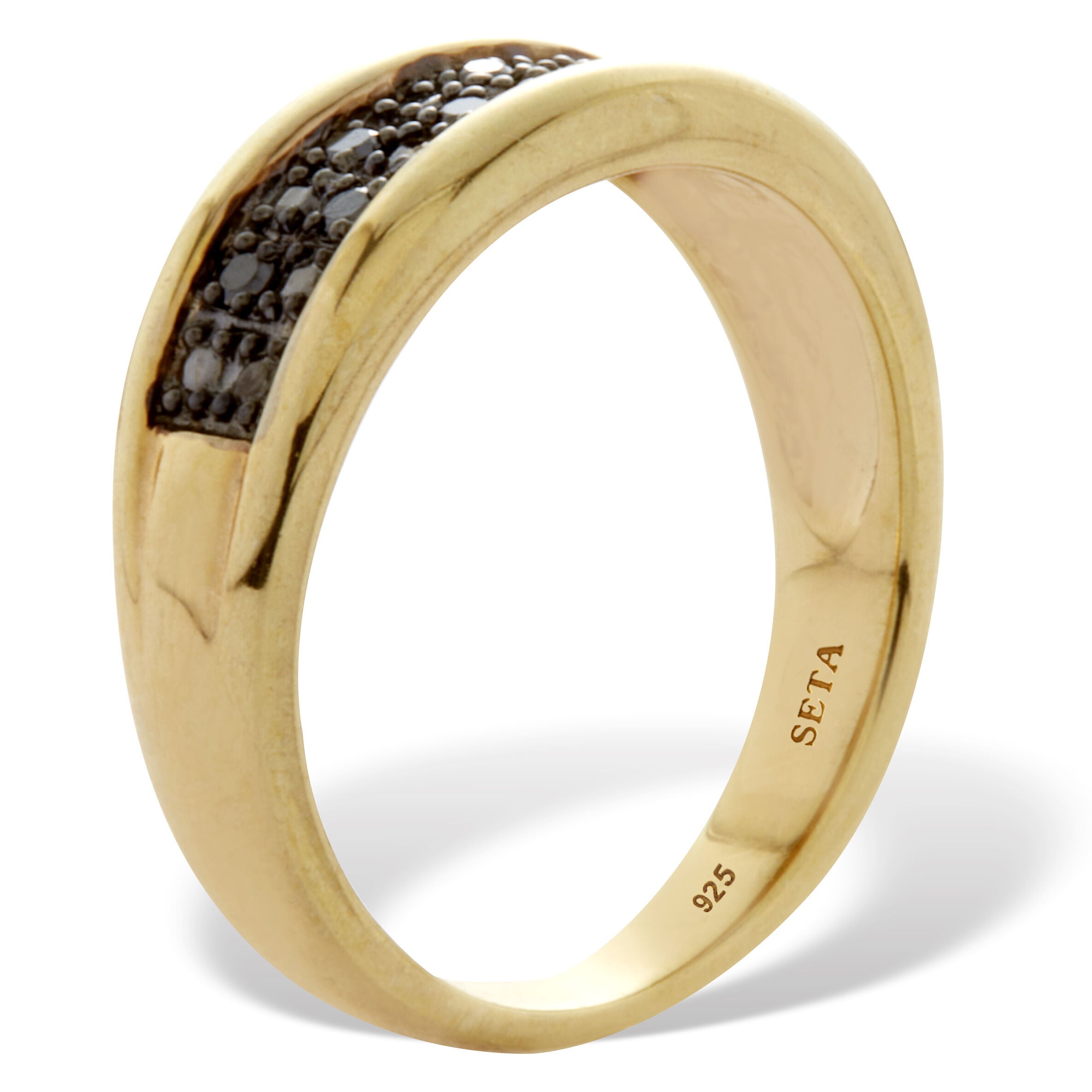 Men's .12 TCW Gold Over Sterling Silver Black Diamond Ring, BLACK, on-hover image number 1