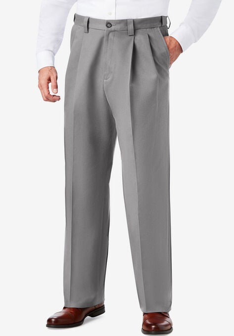 Relaxed Fit Wrinkle-Free Expandable Waist Pleated Pants, GREY, hi-res image number null