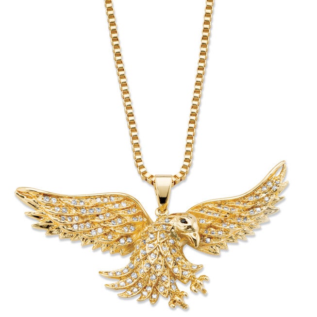 Men's 1 Cttw. Gold-Plated Cubic Zirconia Eagle Pendant (60mm) Necklace 20 inches, WHITE, hi-res image number 0