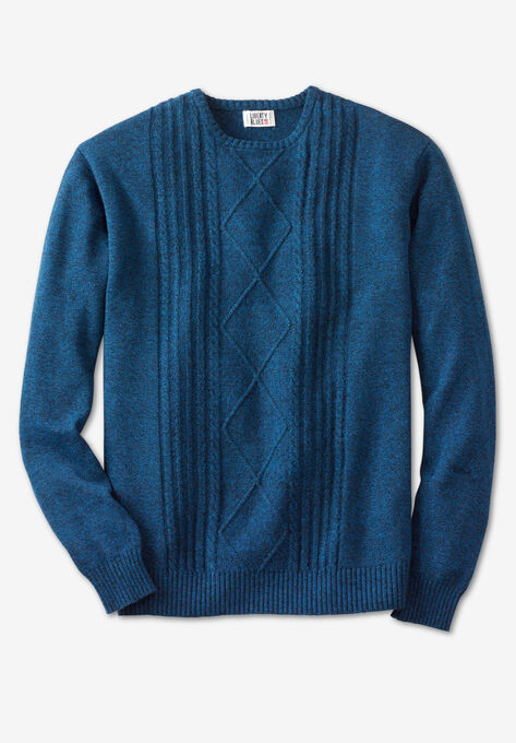 Liberty Blues™ Crewneck Cable Knit Sweater, ROYAL BLUE MARL, hi-res image number null