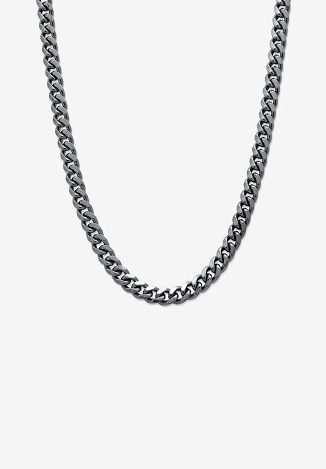 Men's Black Ruthenium Plated Curb Link Chain Necklace (10.5mm), 24 inches, BLACK, hi-res image number null