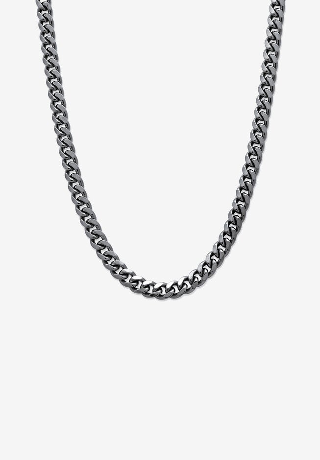 Men's Black Ruthenium Plated Curb Link Chain Necklace (10.5mm), 24 inches, BLACK, hi-res image number 0