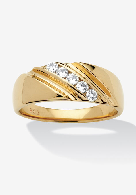 Men's .50 TCW Cubic Zirconia Diagonal Ring in Gold-Plated Sterling Silver, GOLD, hi-res image number null