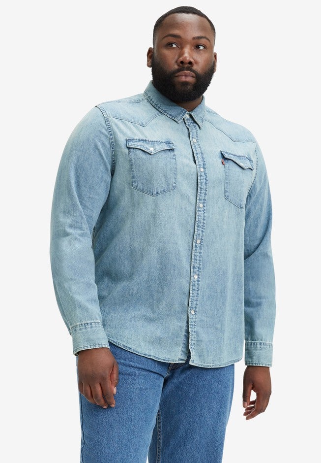 Long-Sleeve Denim Western Shirt, REDCAST STONE, hi-res image number null