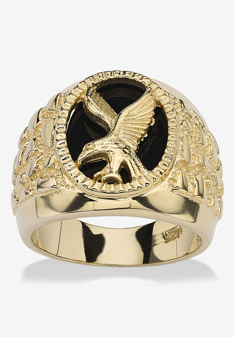 Men's Yellow Gold over Sterling Silver Natural Black Onyx Eagle Ring, ONYX, hi-res image number null