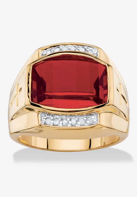 Men's Yellow Gold-Plated Created Ruby White and Diamond Accent Ring, RUBY DIAMOND, hi-res image number null