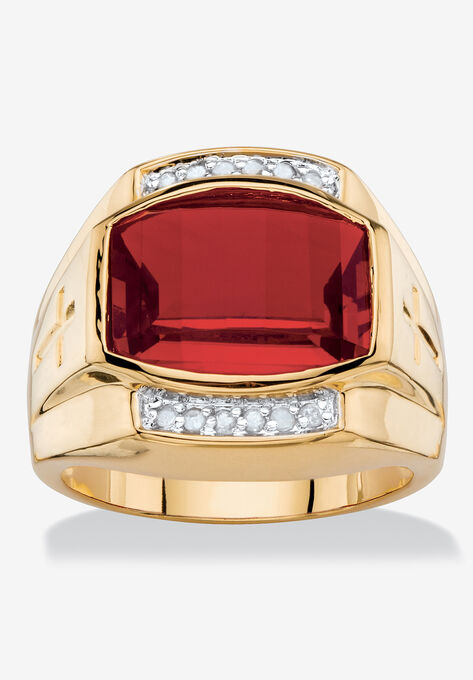 Men's Yellow Gold-Plated Created Ruby White and Diamond Accent Ring, RUBY DIAMOND, hi-res image number null