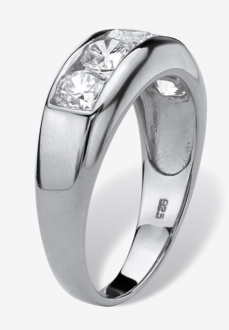 Men's Platinum over Silver Cubic Zirconia Wedding Band Ring, , on-hover image number null